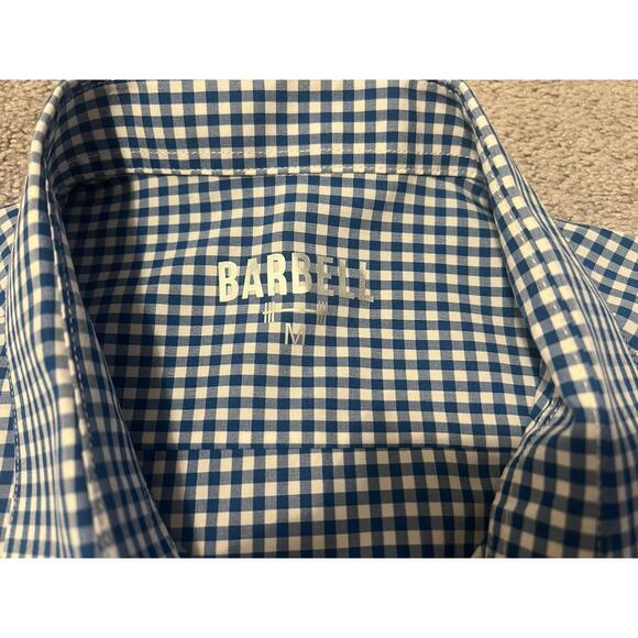 Barbell Shirt Mens M Medium Button-Up Blue Check Collared Short Sleeves Casual - Picture 2 of 4